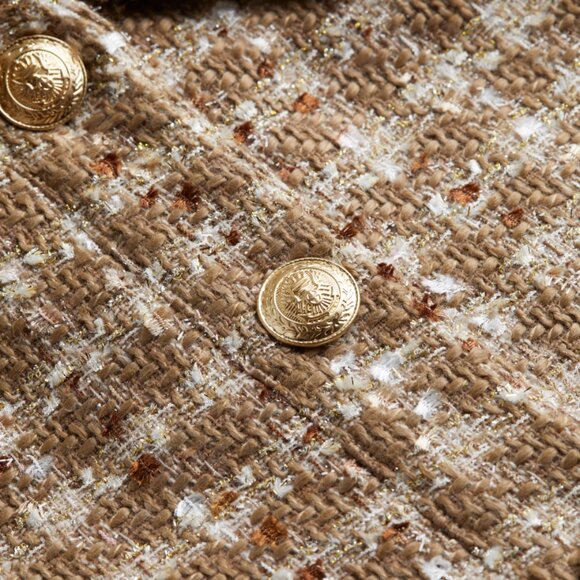 NEW L'AGENCE Cove Cropped Tweed Jacket Sz2 Dark Cappuccino/Gold Multi Tweed - Picture 6 of 13